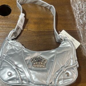 NWT Silver Women's Shoulder Bag with Crown Accent